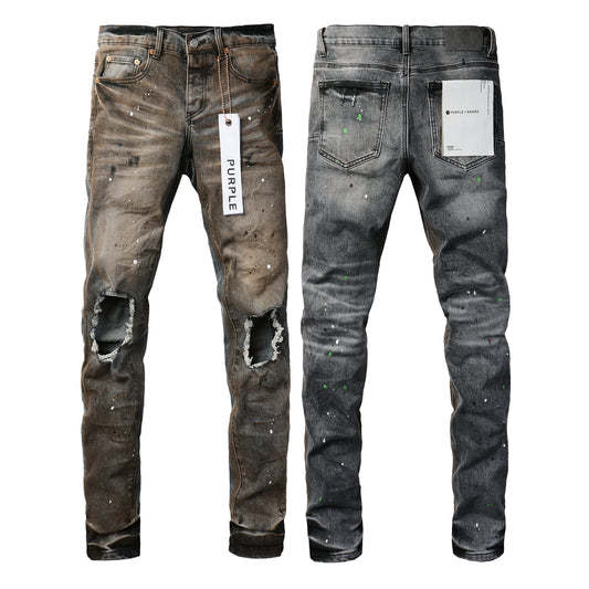 PURPLE New High Quality Mens Jeans Designer Jeans Fashion Distressed Ripped Denim Cargo For Men High Street Fashion 9031