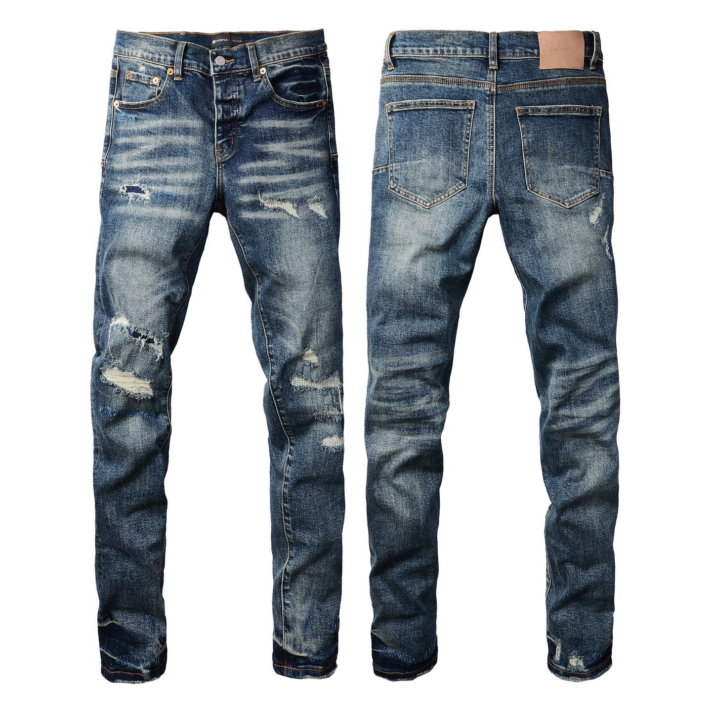 PURPLE Men Classic Streetwear Jeans Distressed Dark Blue Ripped skinny 9096