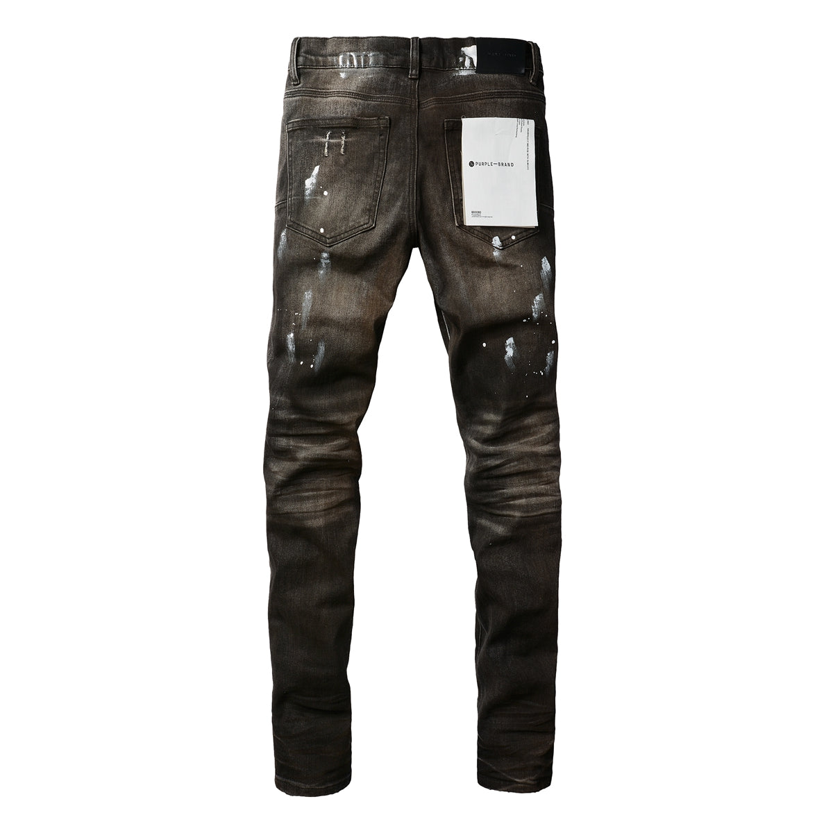 PURPLE Men Streetwear Skinny Jeans Dark Gray Wash with White Paint Splatter and Distressed Rips 9030
