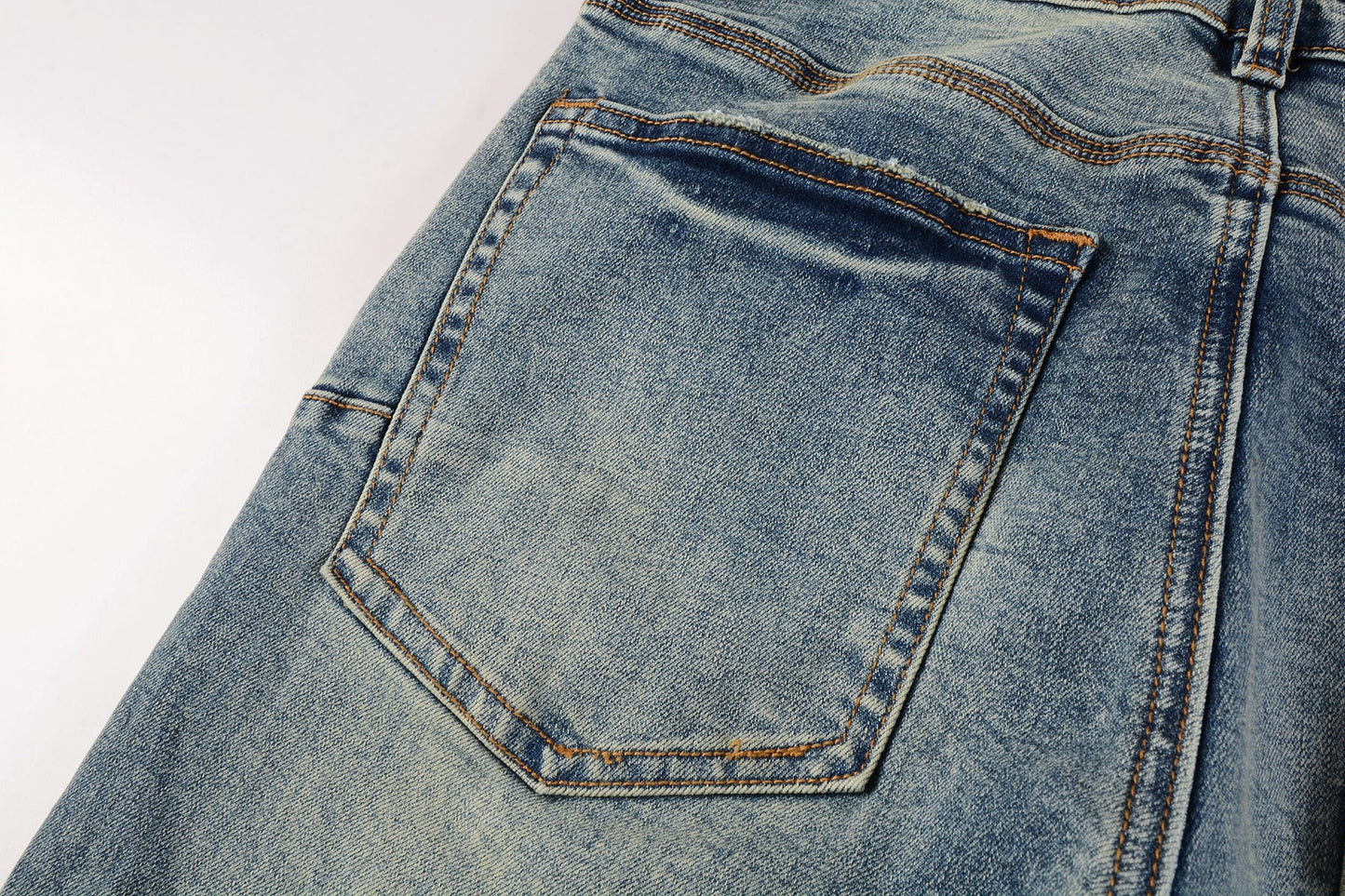 PURPLE Men Streetwear Skinny Jeans Light Blue Wash with Patchwork Distressed Details 9015