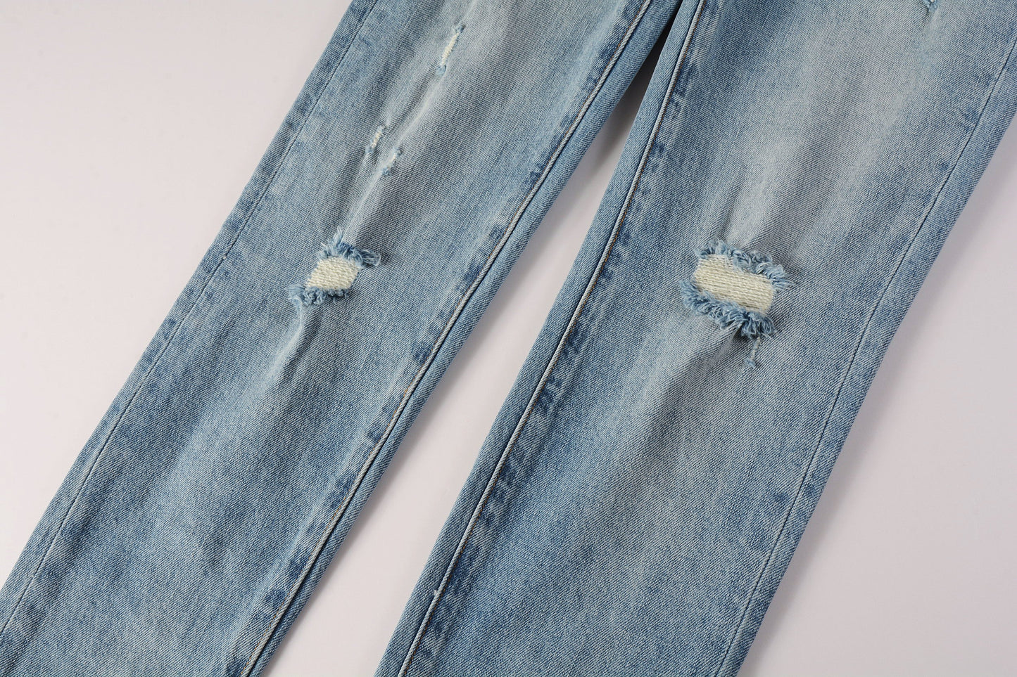 PURPLE Men Streetwear Skinny Jeans Light Blue Wash with Subtle Distressed Ripped Details 9075