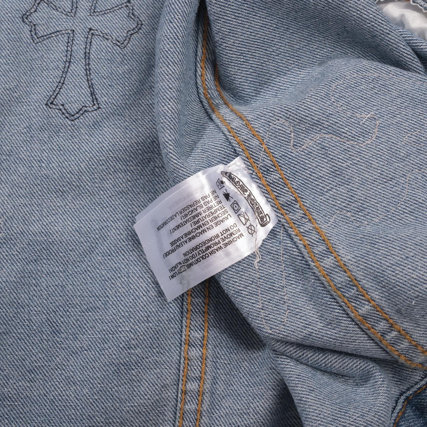 Chrome-Hearts Patchwork Denim Jacket - Vintage Blue Gothic Street Jacket 0789