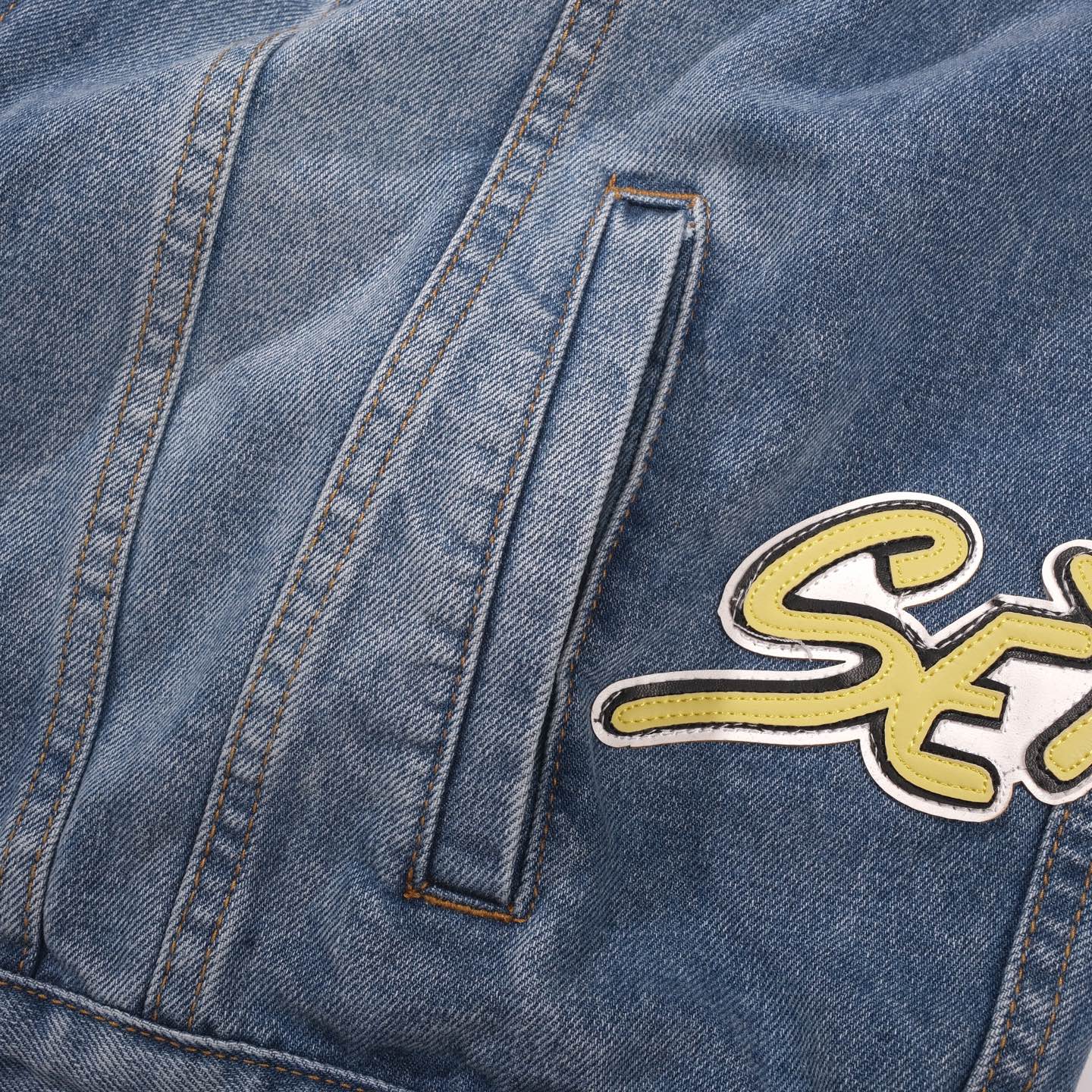 Chrome-Hearts Patchwork Denim Jacket - Vintage Blue Gothic Street Jacket 0789